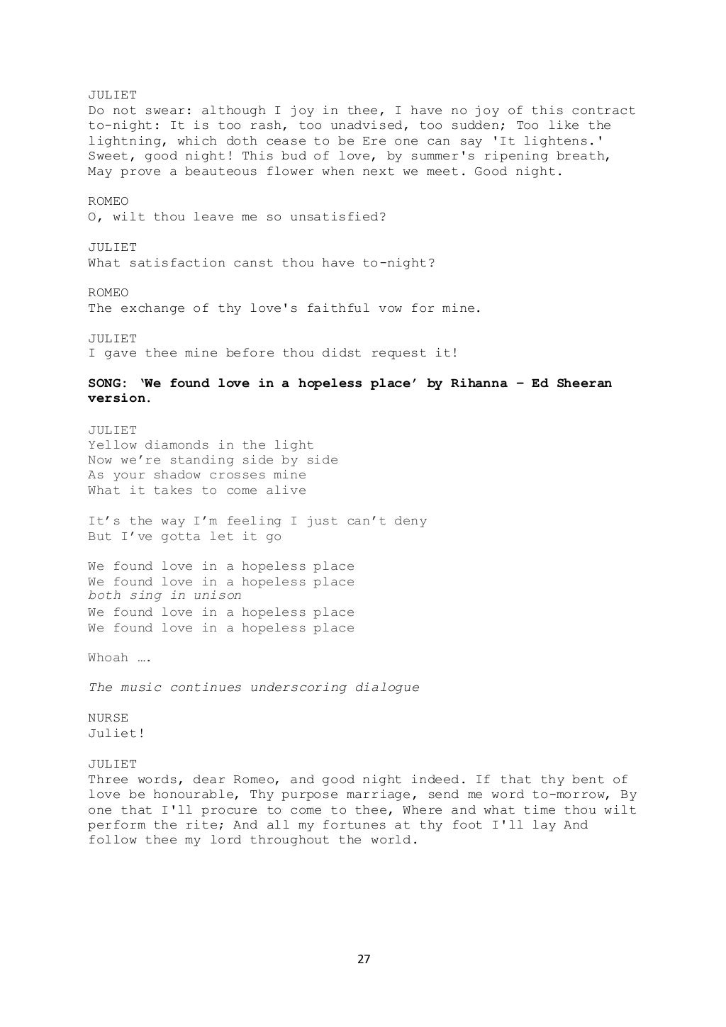romeo and juliet high school play script