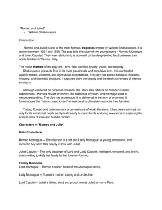 In-Depth Analysis of Shakespeare's Romeo and Juliet: Themes, Characters ...