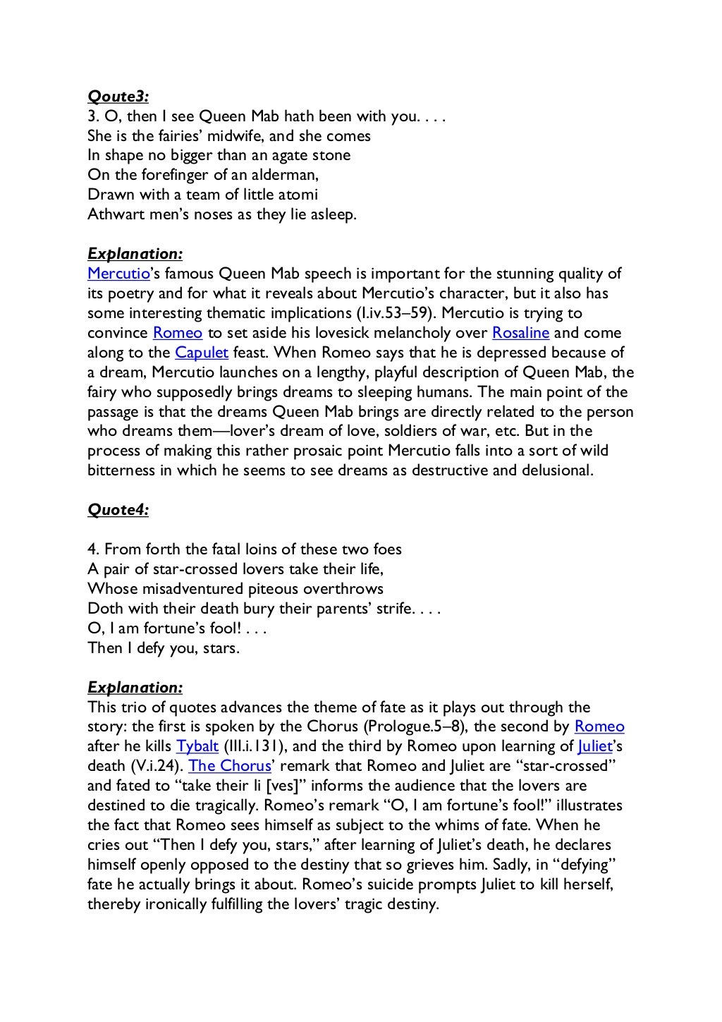 Romeo & juliet important quotes explained
