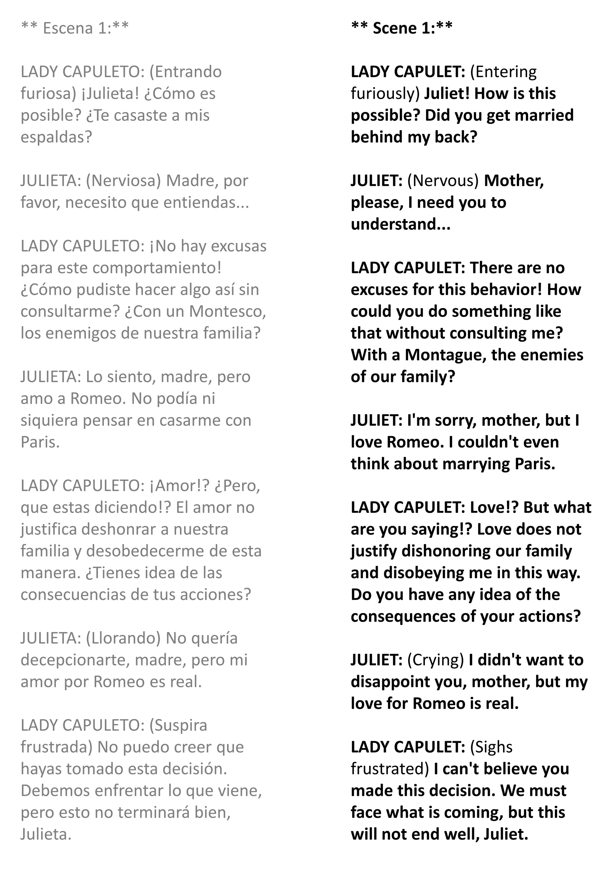 Guion de romeo y Julieta, traducido al ingles y al español | PDF