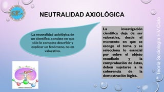 NEUTRALIDAD AXIOLÓGICA 
Teoría Sociología I-IV Ciclo 
 