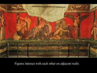 Figures interact with each other on adjacent walls

 