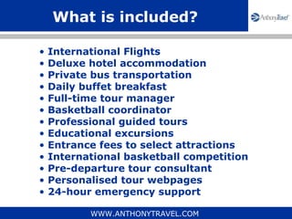 What is included?

•   International Flights
•   Deluxe hotel accommodation
•   Private bus transportation
•   Daily buffe...
