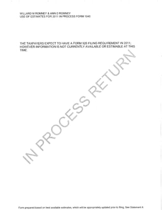 Mit Romney 1040 tax return 2011