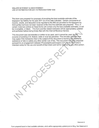 Mit Romney 1040 tax return 2011