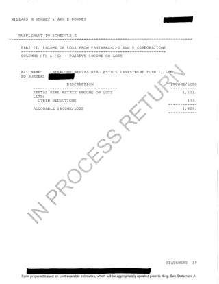 Mit Romney 1040 tax return 2011