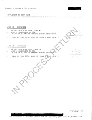 Mit Romney 1040 tax return 2011