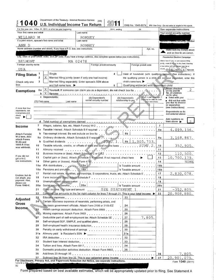 mit romney 1040 tax return 2011 mit tax exempt form