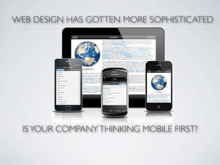 WEB DESIGN HAS GOTTEN MORE SOPHISTICATED




  IS YOUR COMPANY THINKING MOBILE FIRST?
 