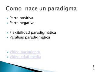    Parte positiva
   Parte negativa

   Flexibilidad paradigmática
   Parálisis paradigmática



   Video nacimiento
   Video edad media

                                 1
                                 0
 