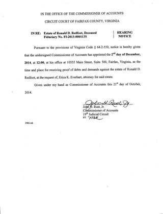 Ronald D. Redfoot Hearing Notice