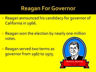 Reagan’s Acting CareerIn 1937 Reagan followed the Cubs to their spring training camp in southern California.A trip he took partly in order to try his hand at movie acting.During the next 27 years, Reagan appeared in more than 50 films.