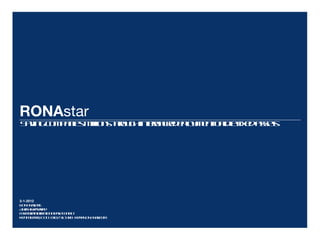 RONA star Saving companies millions through internal redeployment of idle fixed assets 3-1-2012 RONAstar, Inc. All rights reserved For more information please contact Ken Feldman, COO  818.731.1300  [email_address] 