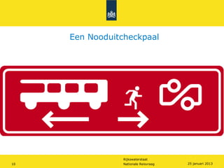 Een Nooduitcheckpaal




                 Rijkswaterstaat
10               Nationale Reisvraag   25 januari 2013
 