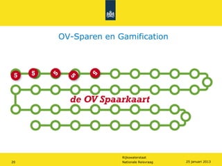 OV-Sparen en Gamification




                   Rijkswaterstaat
20                 Nationale Reisvraag   25 januari 2013
 