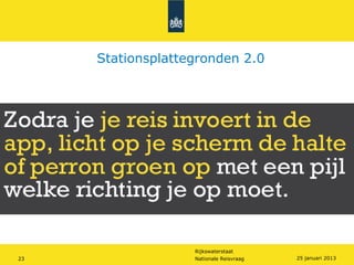 Stationsplattegronden 2.0




                   Rijkswaterstaat
23                 Nationale Reisvraag   25 januari 2013
 