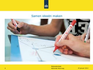 Samen ideeën maken




               Rijkswaterstaat
9              Nationale Reisvraag   25 januari 2013
 