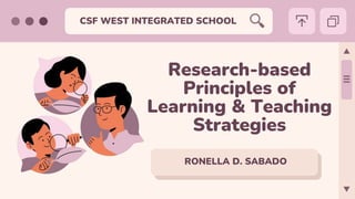 CSF WEST INTEGRATED SCHOOL
RONELLA D. SABADO
Research-based
Principles of
Learning & Teaching
Strategies
 