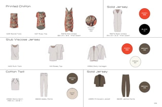 09
SAND
55
Solid Jersey
Slub Viscose Jersey
Solid Jersey
5973 Robin Dress
(54 cm / 21.3 “ from waist)
11113 Rosey Top 4562 Ricky Cardigan11125 Ruth Tank
Printed Chiffon
11127 Ruby Top 5972 Rita Dress
(80 cm / 31.5 “ from waist)
11126 Rachel Tank
Cotton Twill
2580 Gloria Skirt
(58 cm / 22.8 “)
3829 Gabby Pants 4565 Primavera Jacket 3835 Jemma Pants
CREAM
90
BLACK
01
BROWN
08
BROWN
08
BROWN
08
PYTHON
PRINT
192
POPPY
188
POPPY
188
 