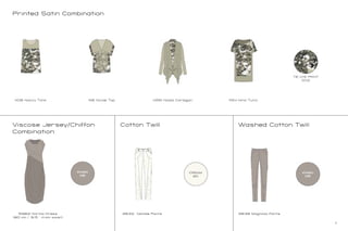 Cotton Twill
3838 Magnolia Pants
Printed Satin Combination
11118 Nicole Top 4561 Nadia Cardigan 11154 Nina Tunic11108 Nancy Tank
Viscose Jersey/Chiffon
Combination
Washed Cotton Twill
5982 Norma Dress
(80 cm / 31.5 “ from waist)
3832 Natalie Pants
CREAM
90
KHAKI
05
KHAKI
05
TIE DYE PRINT
202
11
 