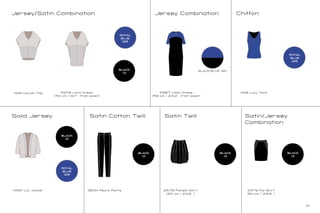 21
ChiffonJersey Combination
Satin Twill
2579 Pia Skirt
(60 cm / 23.6 “)
Jersey/Satin Combination
5978 Lana Dress
(50 cm / 19.7 “ from waist)
5987 Lillian Dress
(59 cm / 23.2 “ from waist)
11128 Lucy Tank11129 Lauren Top
Solid Jersey Satin Cotton Twill Satin/Jersey
Combination
4567 Lily Jacket 3834 Peony Pants 2578 Pamela Skirt
(60 cm / 23.6 “)
BLACK/BLUE 195
ROYAL
BLUE
125
ROYAL
BLUE
125
BLACK
01
ROYAL
BLUE
125
BLACK
01
BLACK
01
BLACK
01
BLACK
01
 