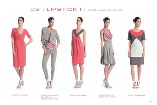 02 L I PST I C K I DELIVERY JANUARY 30th (AR 1/30X)
5976 TANYA DRESS 4564 TRINNY JACKET
11131 TARA TOP
3829 GABBY PANTS
5974 TAMMY DRESS 11130 TESSA TANK
2581 TIFFANY SKIRT
5975 TOPAZ DRESS
04
 
