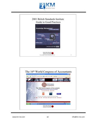2001 British Standards Institute
                          Guide to Good Practices




                                © Knowledge Associates International Ltd. 2013                                                                                     19




                  The 16th World Congress of Accountants




www.km-­‐me.com          	
                       	
   10	
                      	
  	
  	
  	
  	
  	
  	
  	
  	
  	
  	
  	
  	
  	
  	
  	
  	
  	
  	
  	
  	
  	
  	
  	
  	
  	
  	
  	
  	
  	
  	
  	
  	
  	
  	
  	
  	
  	
  info@km-­‐me.com	
  
 
