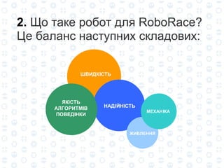 2.  Що таке робот для RoboRace? Це баланс наступних складових: 