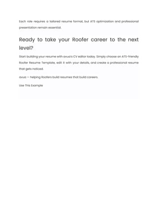 Roofer Resume Examples & Writing Guide for 2025 | PDF