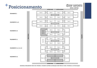 + Posicionamento
                                                                              SETOR PAR    SETOR IMPAR


                                                          final 6                final 2    final 1           final 5
  PAVIMENTO 1
                                                                                                                        final 9

                                                          final 8                final 4    final 3           final 7



                                                          final 6                final 2    final 1           final 5
  PAVIMENTO 2 a 9
                                               final 10                                                                 final 9

                                                          final 8                final 4    final 3           final 7



                                                                                 final 2    final 1




                                                                    Gourmet
  PAVIMENTO 10
                                                                                                         final 09
                                 Bela Cintra




                                                                                 final 4    final 3




                                                                                                                                  Augusta
                                                                                 final 2    final 1



                                                                    Gourmet
  PAVIMENTO 11



                                                                                 final 4    final 3



                                                                                 final 2    final 1
  PAVIMENTO 12, 13 e 14
                                                              final 10                                   final 09

                                                                                 final 4    final 3




  PAVIMENTO 15
                                                              final 10                                   final 09




                                                                              SETOR PAR    SETOR IMPAR

                    MATERIAL PRELIMINAR PARA USO INTERNO, PODENDO SOFRER ALTERAÇÃO SEM PRÉVIO AVISO. PROIBIDA A DIVULGAÇÃO
 
