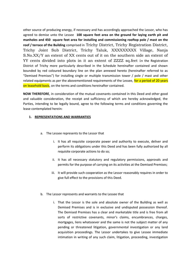 Rooftop lease agreement for tower PDF