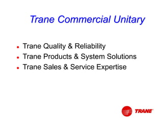 Trane Commercial Unitary
 Trane Quality & Reliability
 Trane Products & System Solutions
 Trane Sales & Service Expertise
 