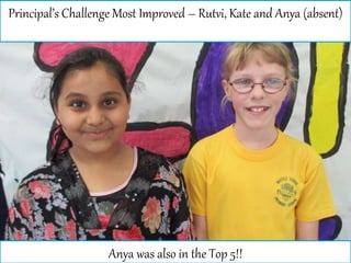Principal’s Challenge Most Improved – Rutvi, Kate and Anya (absent)
Anya was also in the Top 5!!
 