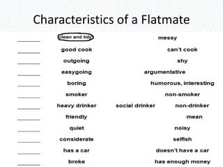 Characteristics of a Flatmate
 