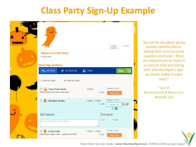 class party sign up sheet