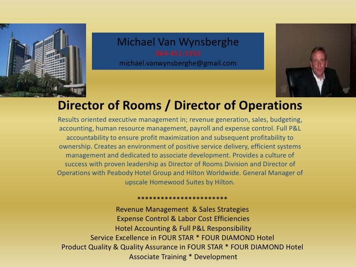 rooms director operations hotel visual resume michael vanwynsberghe director of operations resume