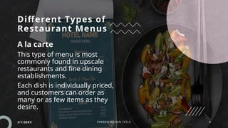 Room Service Menus and Types of Menus, A la Carte, Table D'hote, Ethnic ...