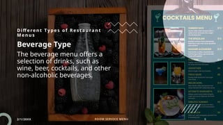 Room Service Menus and Types of Menus, A la Carte, Table D'hote, Ethnic ...