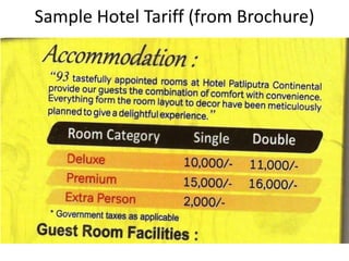 Sample Hotel Tariff (from Brochure)
 