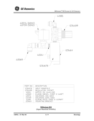 Millenium™ RO System by GE Osmonics




   40569

                        1234678




                          Millenium RO
                     (Input Manifold 50/60Hz)

14693e - 31 Mar 03              6-9                                  Drawings
 