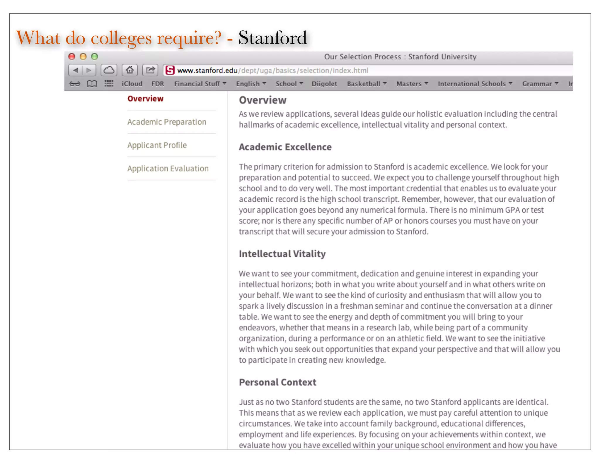 What do colleges require? - Stanford
 