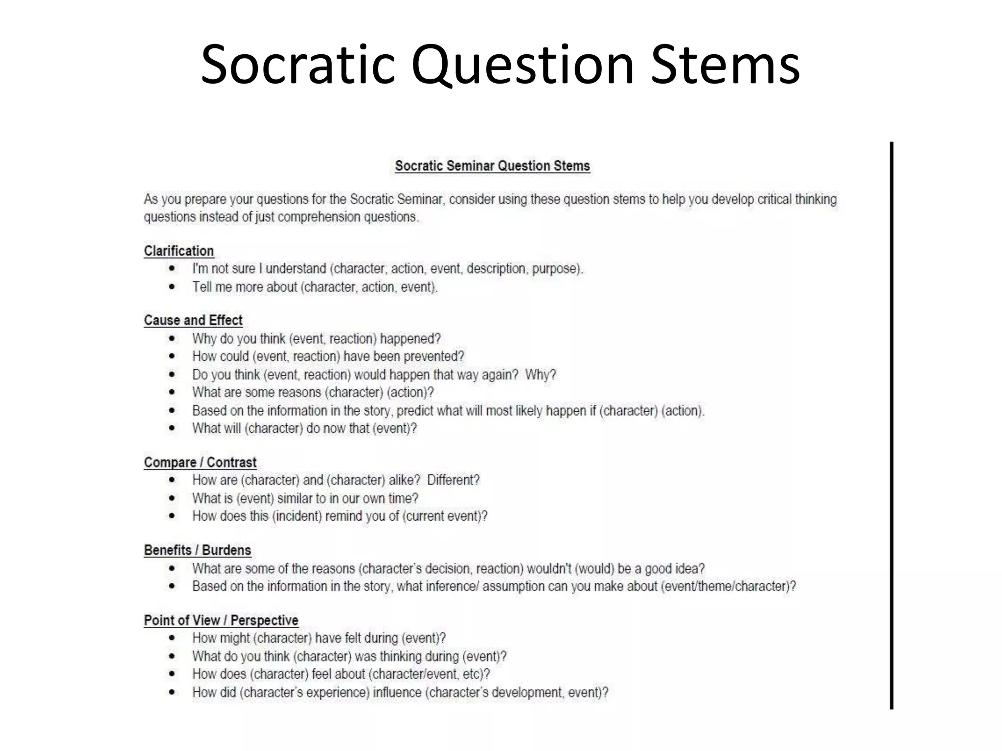Socratic Question Stems 
 