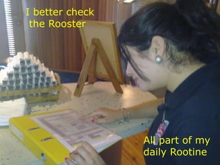 I better check
 the Rooster




                 All part of my
                 daily Rootine
 