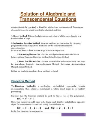 Numerical Method Analysis: Algebraic and Transcendental Equations (Non ...