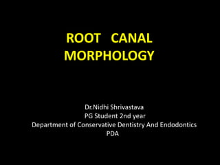 ROOT CANAL
MORPHOLOGY
Dr.Nidhi Shrivastava
PG Student 2nd year
Department of Conservative Dentistry And Endodontics
PDA
 