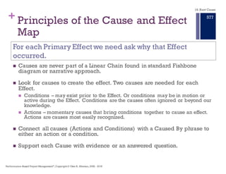 To navigate the path to the actual
Root Cause, we need to connect
the Action and Condition
causes to the primary Effect and
all the Intermediate Effects in
a single picture revealing the
corrective actions that prevent
the Primary Effect in the future.
18. Root Cause
Performance–Based Project Management®, Copyright © Glen B. Alleman, 2002 ― 2016
871
 