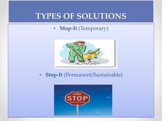 TYPES OF SOLUTIONS
• Mop-It (Temporary)
• Stop-It (Permanent/Sustainable)
 