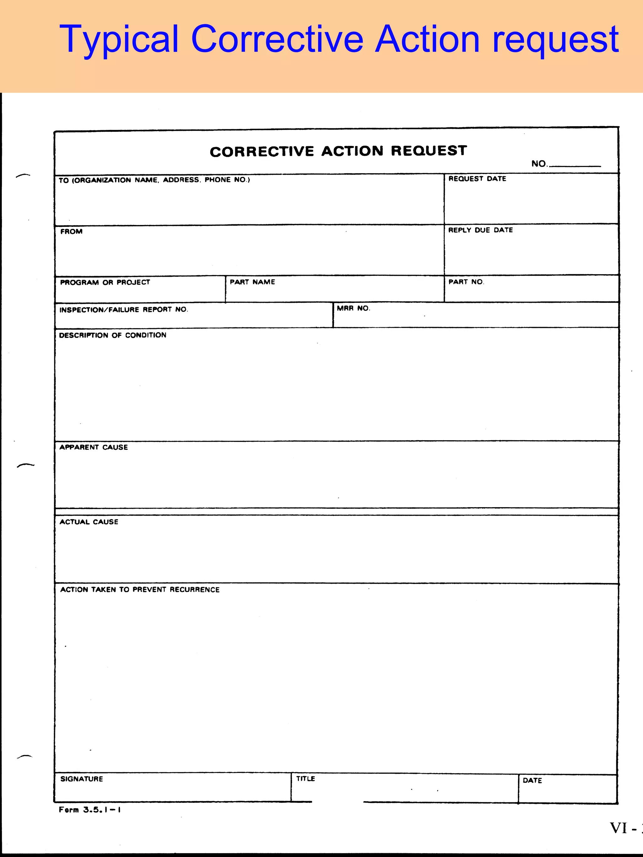 Typical Corrective Action request 