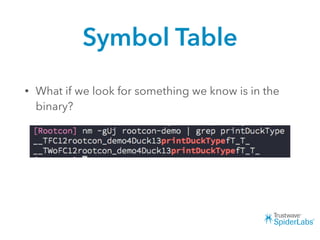 Symbol Table
• What if we look for something we know is in the
binary?
 
