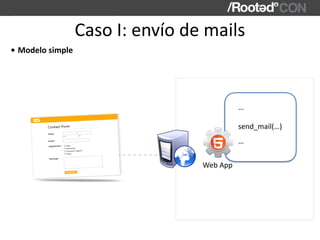 Caso	I:	envío	de	mails
Web	App
send_mail(…)
…
…
• Modelo	simple
 